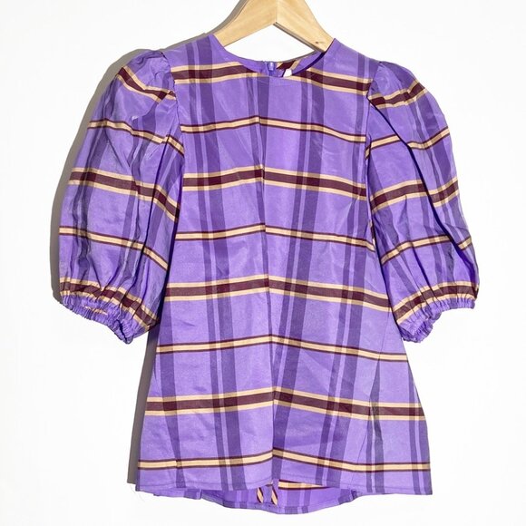 NWT SAMSØE SAMSØE Orion Blouse In Purple Jasper Check Print size XS - Picture 3 of 8